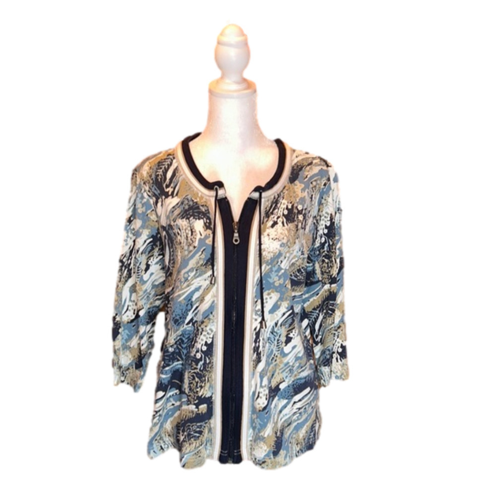 CHRISTOPHER & BANKS sporty blue print zip up jacket size M